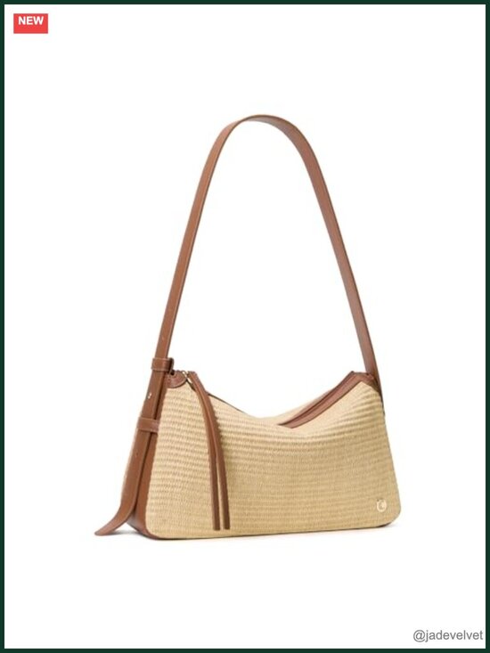 Handbags - Summer Straw Shoulder Bag with Adjustable Wide Strap